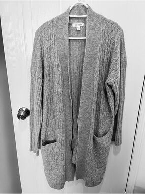 Joe Fresh Long Gray Cable-Knit Open Cardigan Sweater